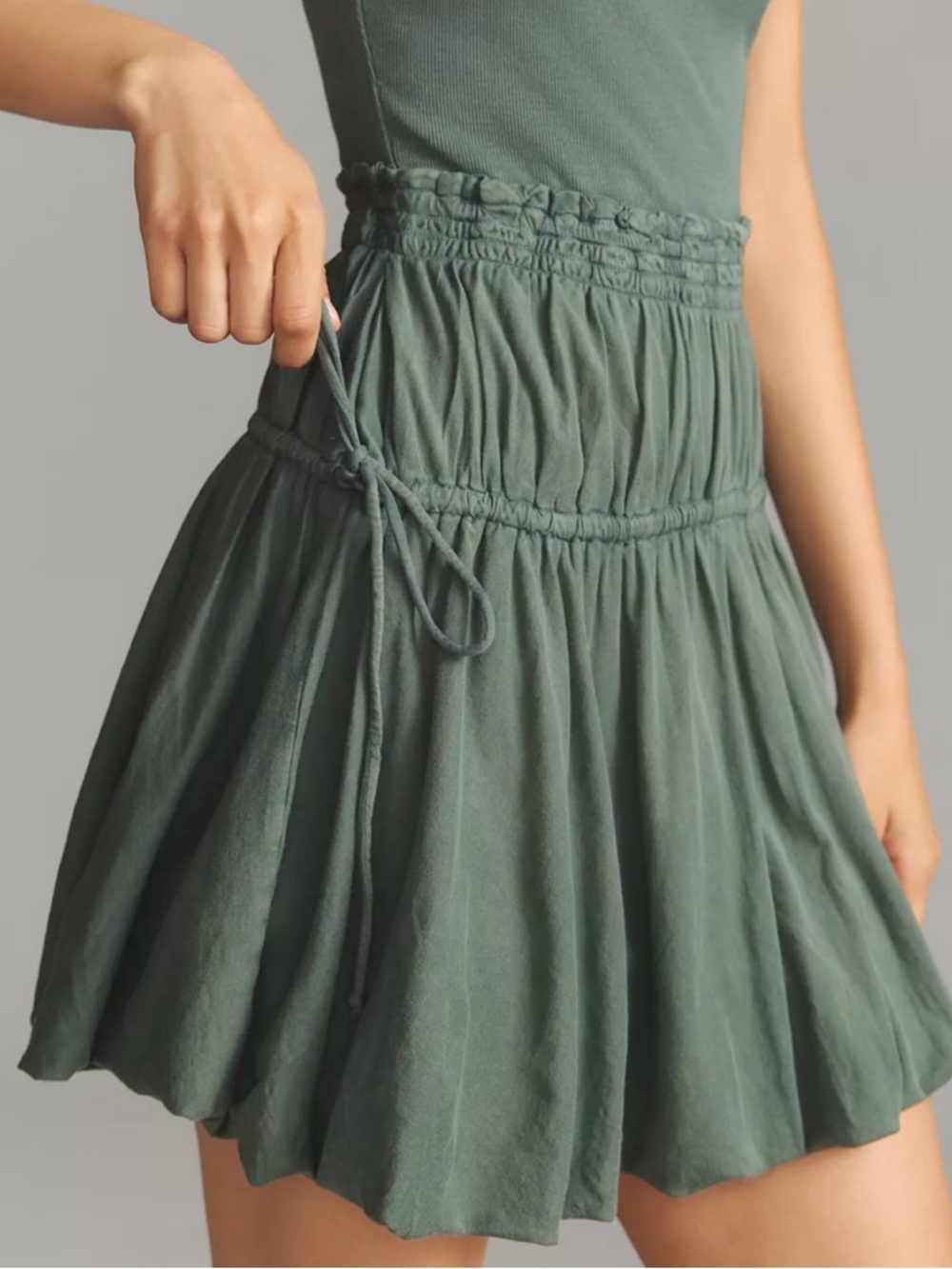 EUC Anthropologie Daily Practice Mini Bubble Dress Olive Size Medium - Picture 4 of 11
